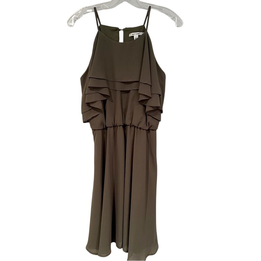 Miami Halter Ruffle Top Dress Women's Large‎ Olive Green Elastic Waist Flowy